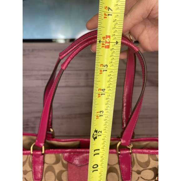 COACH F28501 Signature Stripe Drawstring Carryall Satchel Bag Pink Purse - Picture 15 of 16